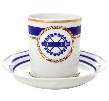 Lomonosov Porcelain Tea Set Cup and Saucer Navy Style #2 7.4 oz/220 ml