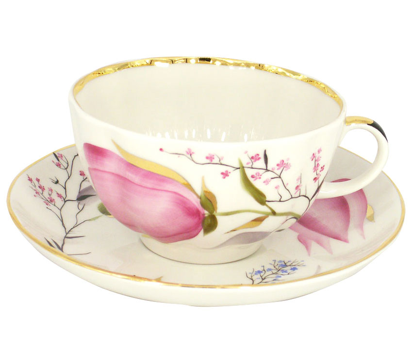  Lomonosov Porcelain Tea Set Cup and Saucer Tulip Pink Tulips 8.45 oz/250 ml
