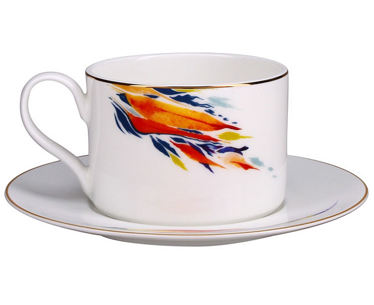 Lomonosov Porcelain Tea Set Cup and Saucer Premium Flame Flower (1) 9.1oz/270 ml