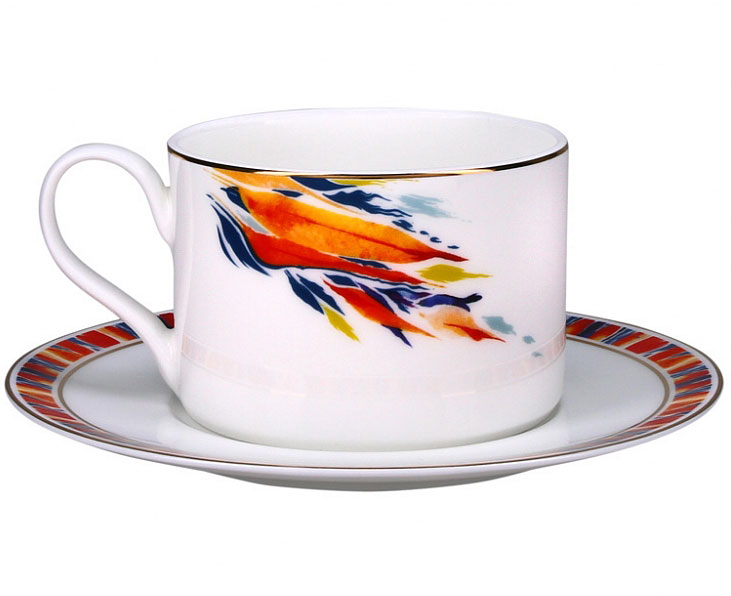 Lomonosov Porcelain Tea Set Cup and Saucer Premium Flame Flower (2) 9.1oz/270 ml