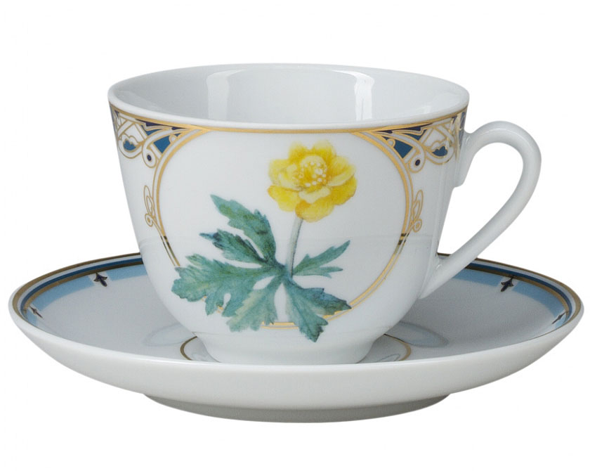 Lomonosov Porcelain Tea Set Cup and Saucer Spring Trollius 7.8 oz/230ml