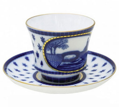Lomonosov Porcelain Tea Set Cup and Saucer Swan Bridge 7.4 oz/220 ml