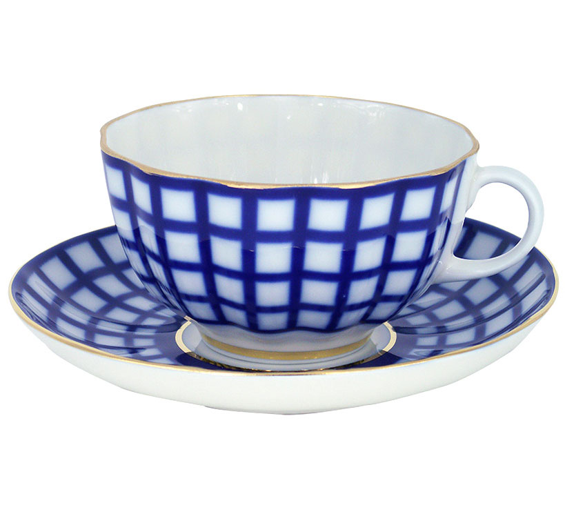  Lomonosov Porcelain Tea Set Cup and Saucer Tulip Cobalt Cell 8.45 oz/250 ml