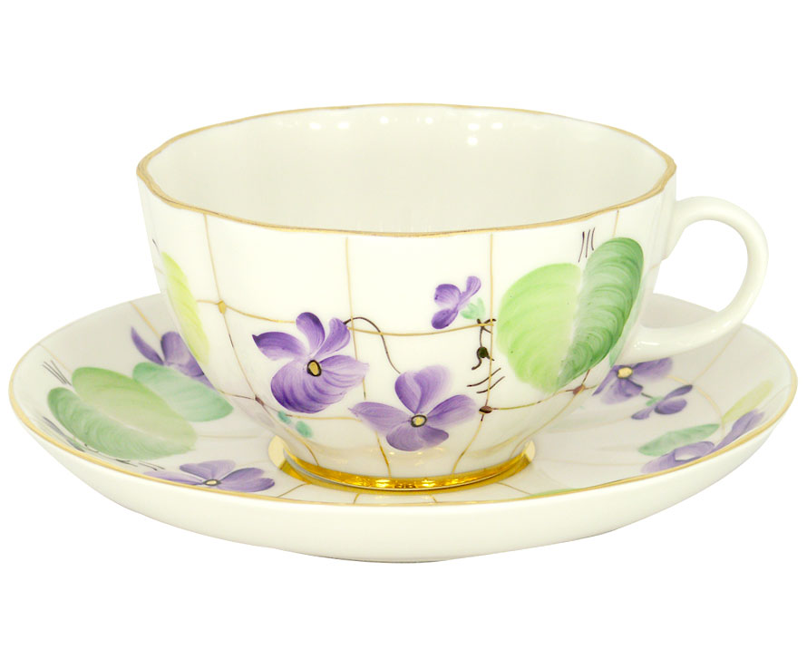 Lomonosov Porcelain Tea Set Cup and Saucer Tulip Forest Violet 8.5 oz/250 ml