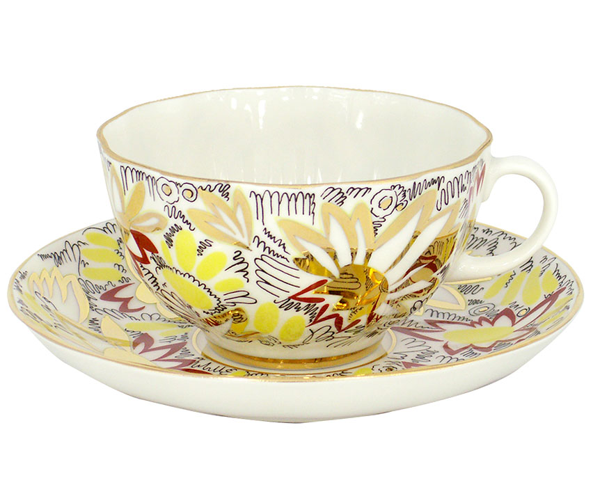 Lomonosov Porcelain Tea Set Cup and Saucer Tulip Golden Daisy 8.45 oz/250 ml