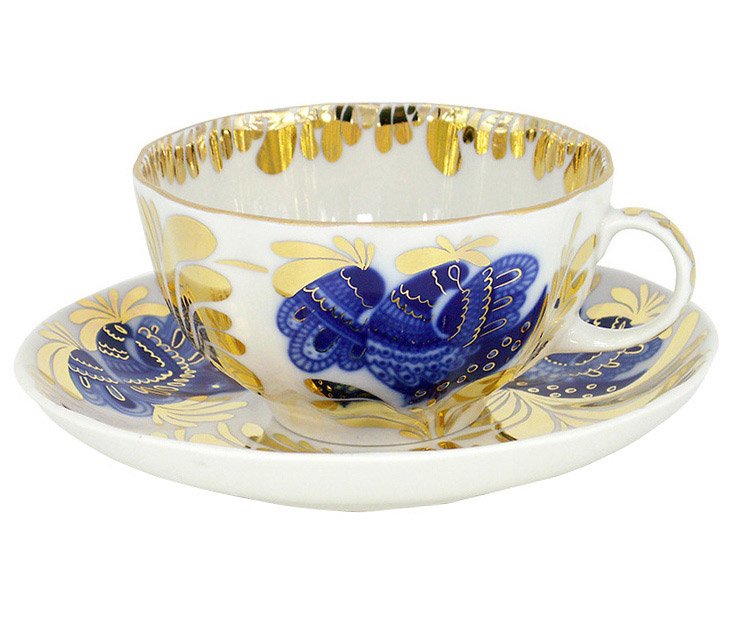  Lomonosov Porcelain Tea Set Cup and Saucer Tulip Golden Garden