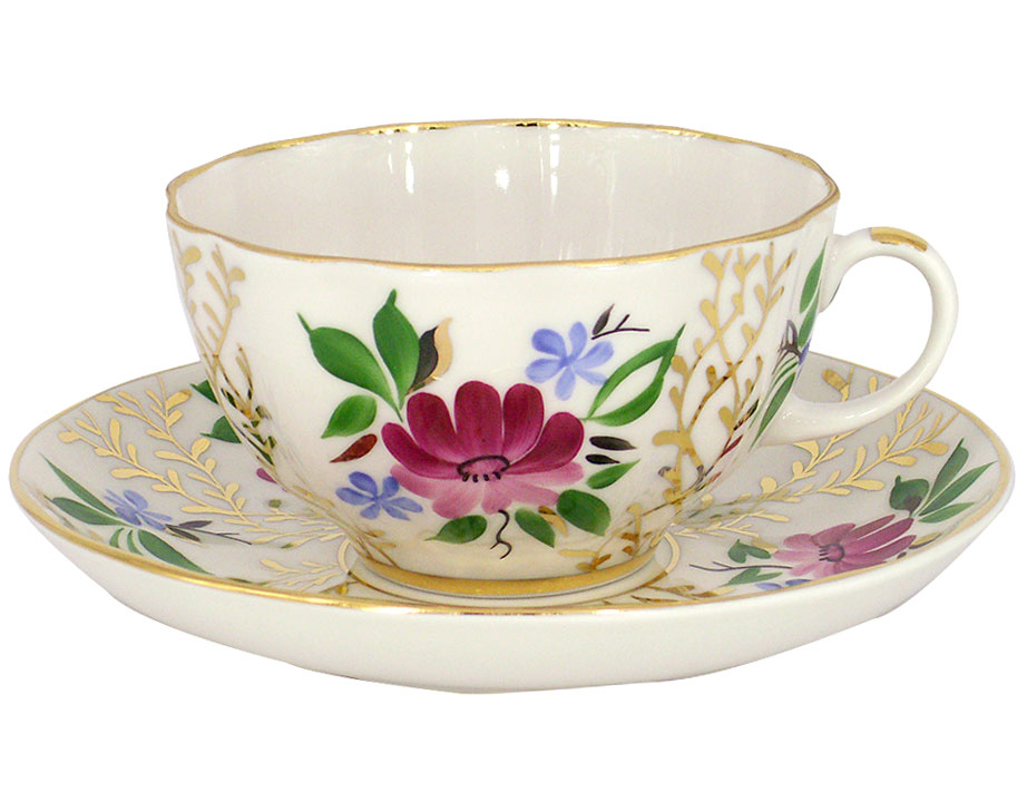 Lomonosov Porcelain Tea Set Cup and Saucer Tulip Golden Grasses 8.45 oz/250 ml