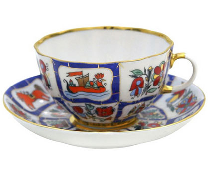 Lomonosov Porcelain Tea Set Cup and Saucer Tulip Russian Lubok 8.45 oz/250 ml