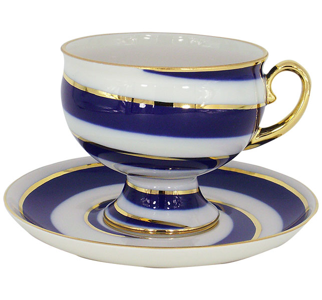 Lomonosov Porcelain Tea Set Cup and Saucer Twisted Loop 11 oz/325 m