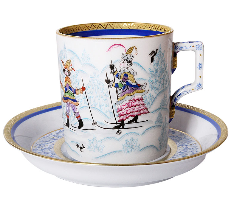 Lomonosov Porcelain Tea Set Cup and Saucer Winter Fun (1) 7.4 oz/220 ml