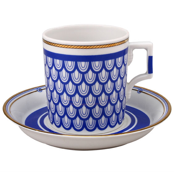 Lomonosov Porcelain Tea Set Cup and Saucer Yacht White Sea Wave v.1 