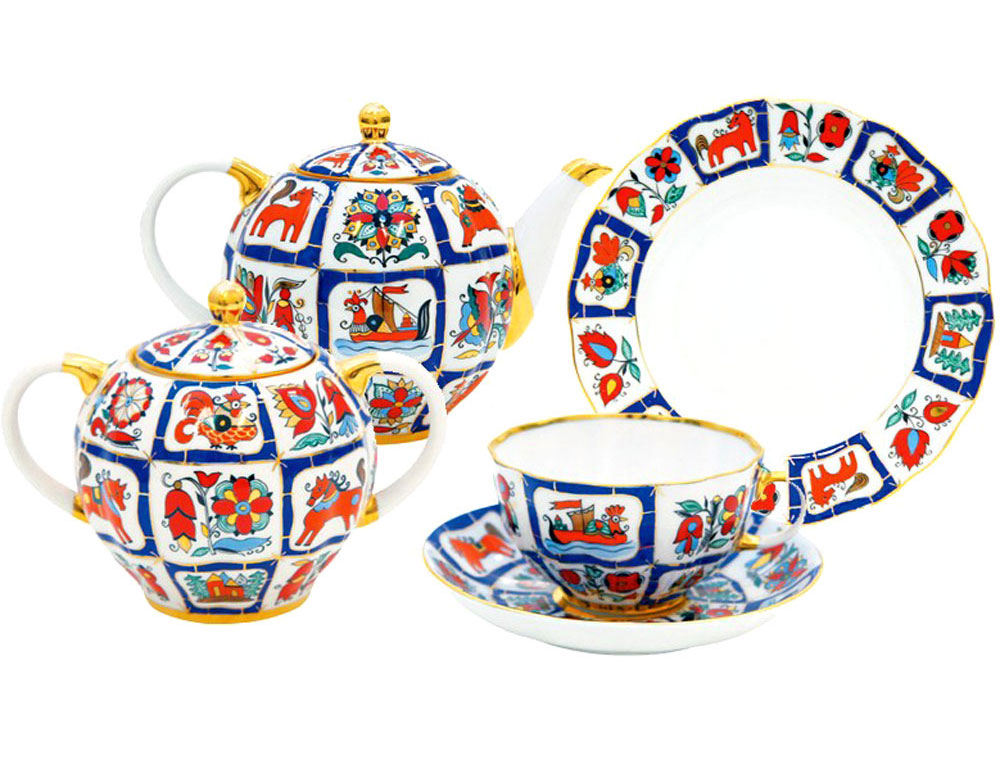 Lomonosov Porcelain Tea Set Tulip RUSSIAN LUBOK 6/20