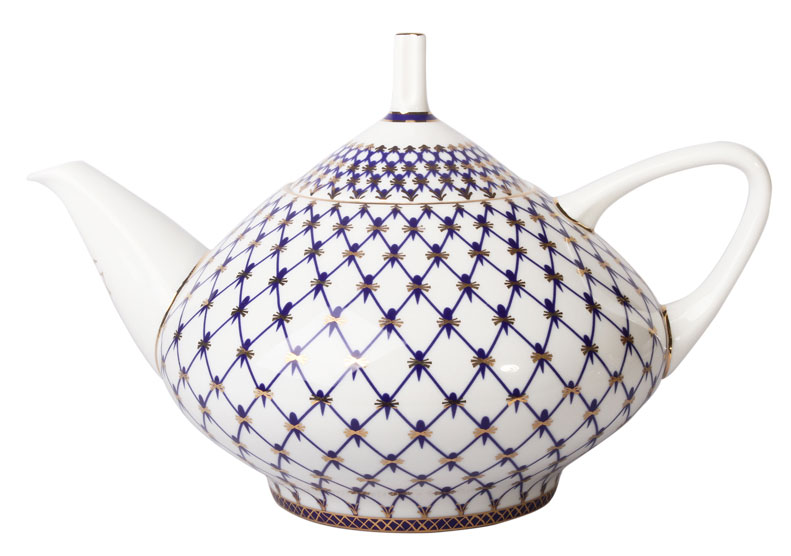 Lomonosov Porcelain Teapot Cobalt Net Dome 7 Cups 47.3 oz Bone China