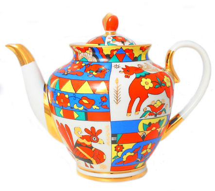 Lomonosov Porcelain Teapot Folk Pattern Spring 10 Cups 67.6 oz/2000 ml