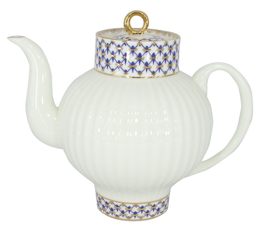 Lomonosov Porcelain Teapot Cobalt Net Wave 4 Cups 27 oz Bone China 