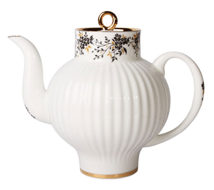 Lomonosov Porcelain Bone China Teapot Wave Tiny Branches 4 Cups 27 oz