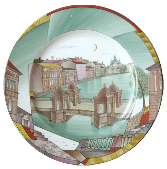 Decorative Wall Plate White Night Fontanka riv. St.Petersburg 10.4"/265 mm Lomonosov Porcelain