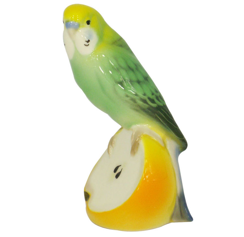 Wavy Parrot Budgerigar Green Lomonosov Porcelain Figurine 