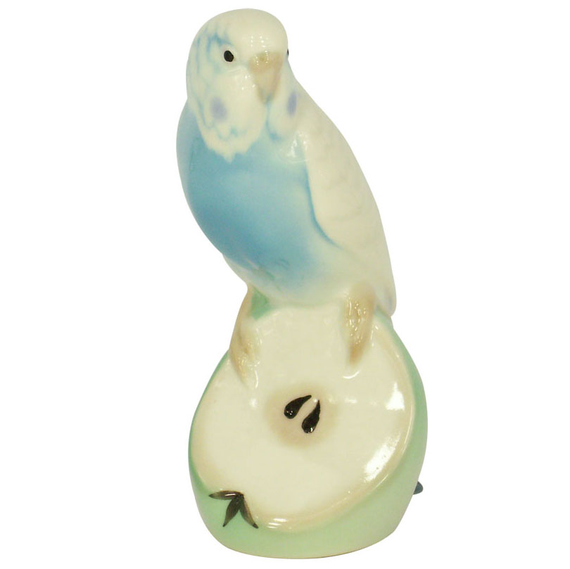 Wavy Parrot Budgerigar White and Blue Lomonosov Porcelain Figurine 