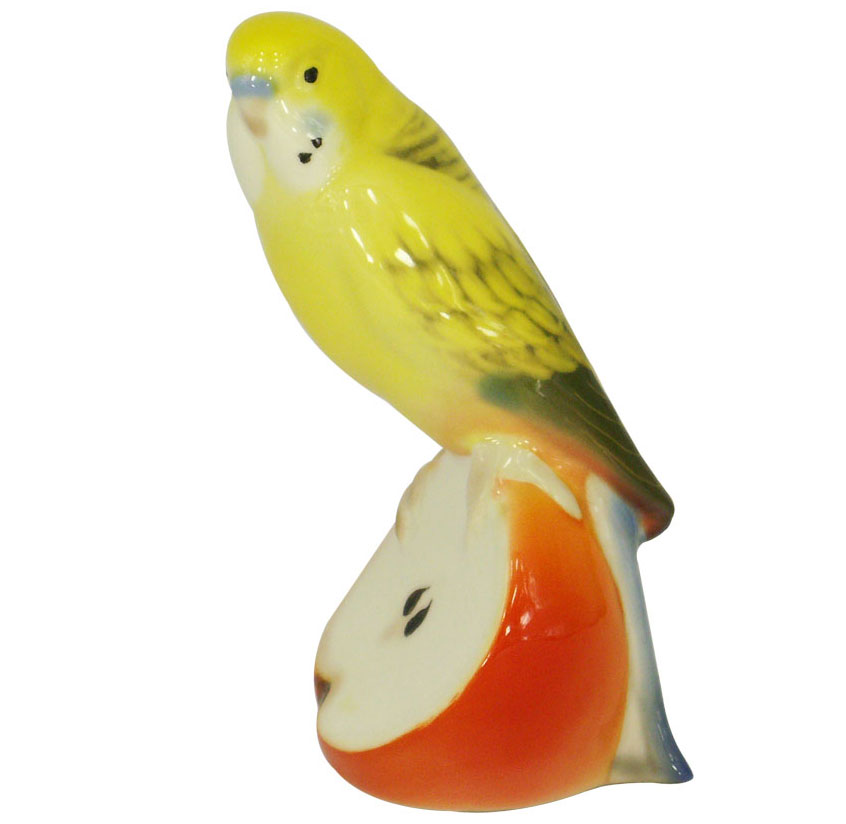 Wavy Parrot Budgerigar Yellow Lomonosov Porcelain Figurine 
