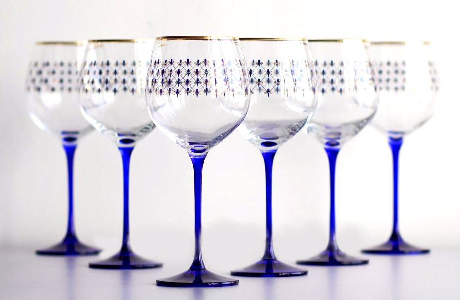 Lomonosov Glass Water Wine Cobalt Net Set 6 pc 19.3 fl.oz 