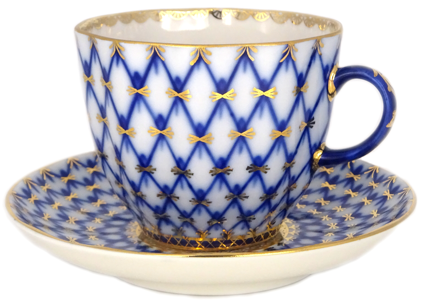 Lomonosov Porcelain Coffee Set Cobalt Net Tulip 14 items for 6 persons 