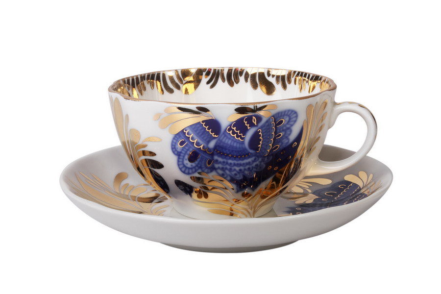 Lomonosov Porcelain Tea Set 3pc Tulip Golden Garden 8.45 oz/250 ml