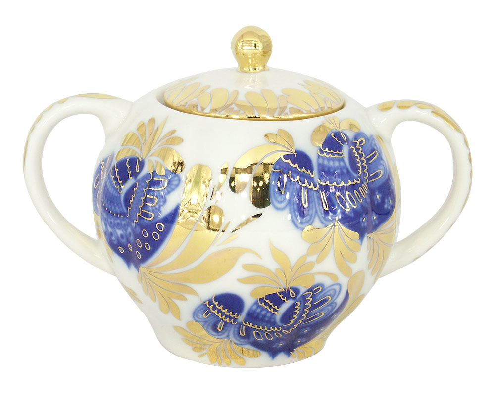 Lomonosov Porcelain Sugar Bowl Tulip Golden Garden 15 oz/450 ml