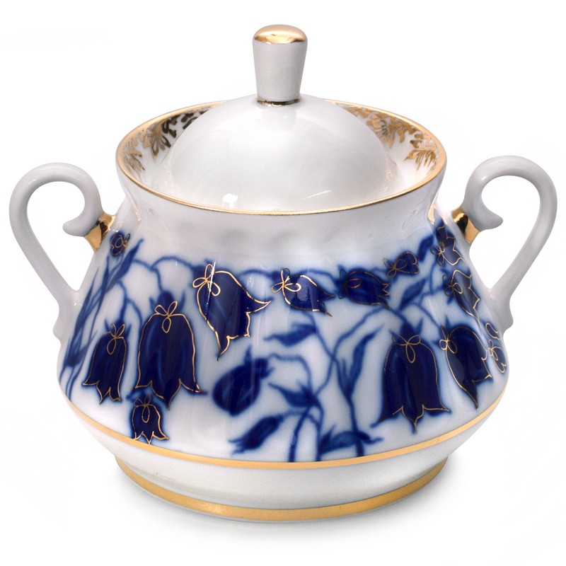 Lomonosov Porcelain Sugar Bowl Radiant Blue Bells 10 oz/300 ml