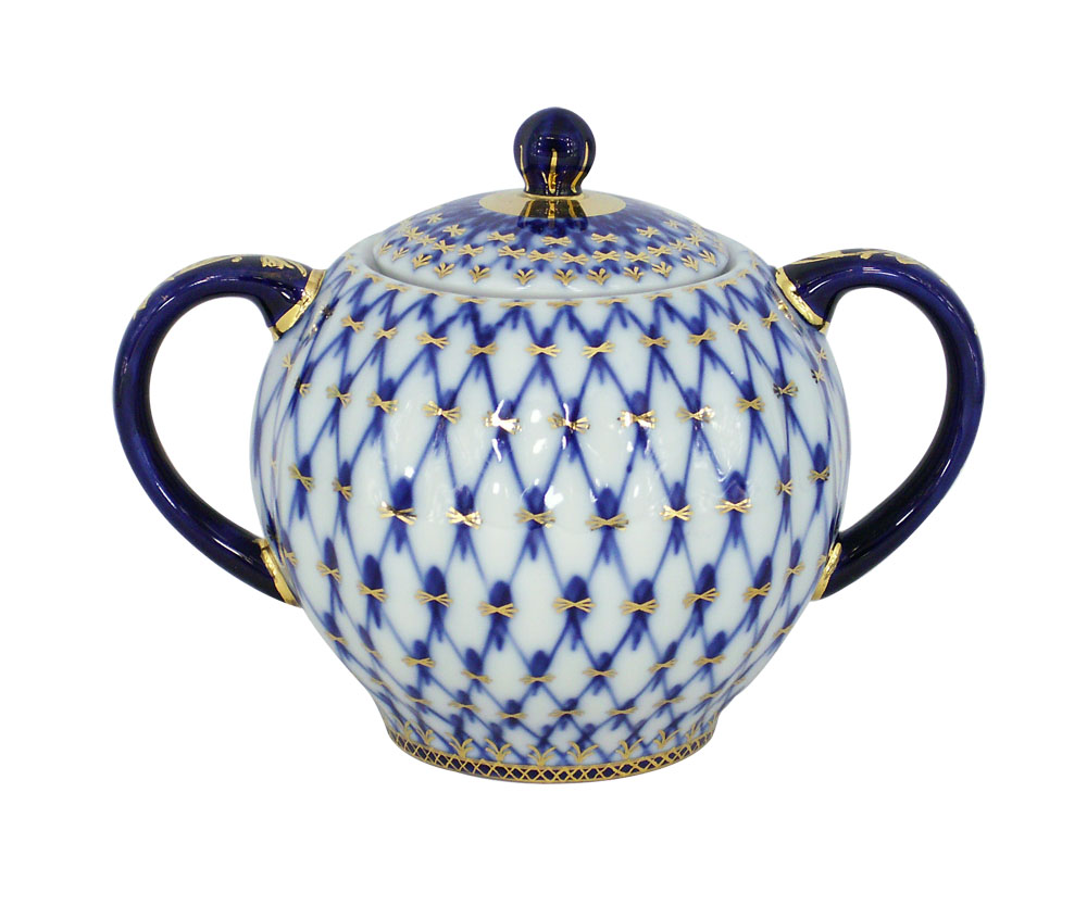 Lomonosov Porcelain Sugar Bowl Cobalt Net Tulip 15 oz/450 ml