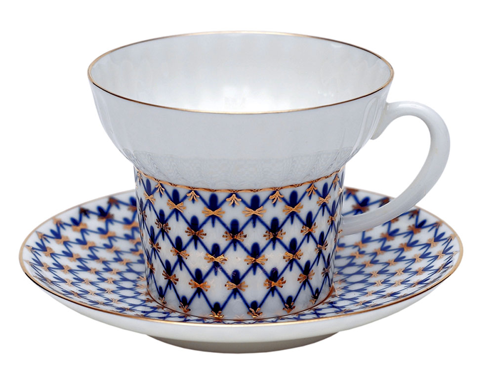 Lomonosov Porcelain Tea Set Cobalt Net Wave 15 items for 6 persons Bone China