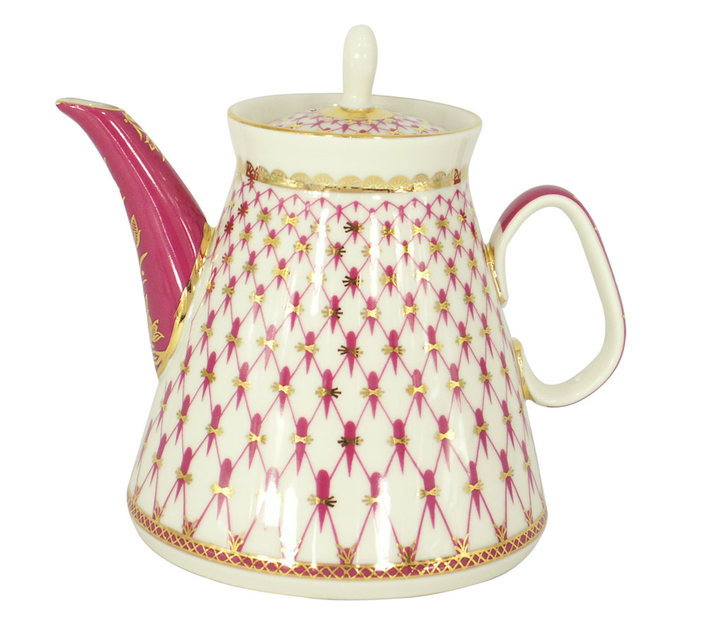 Lomonosov Porcelain Teapot Red Net 2.5 Cups 16.9 oz/500 ml