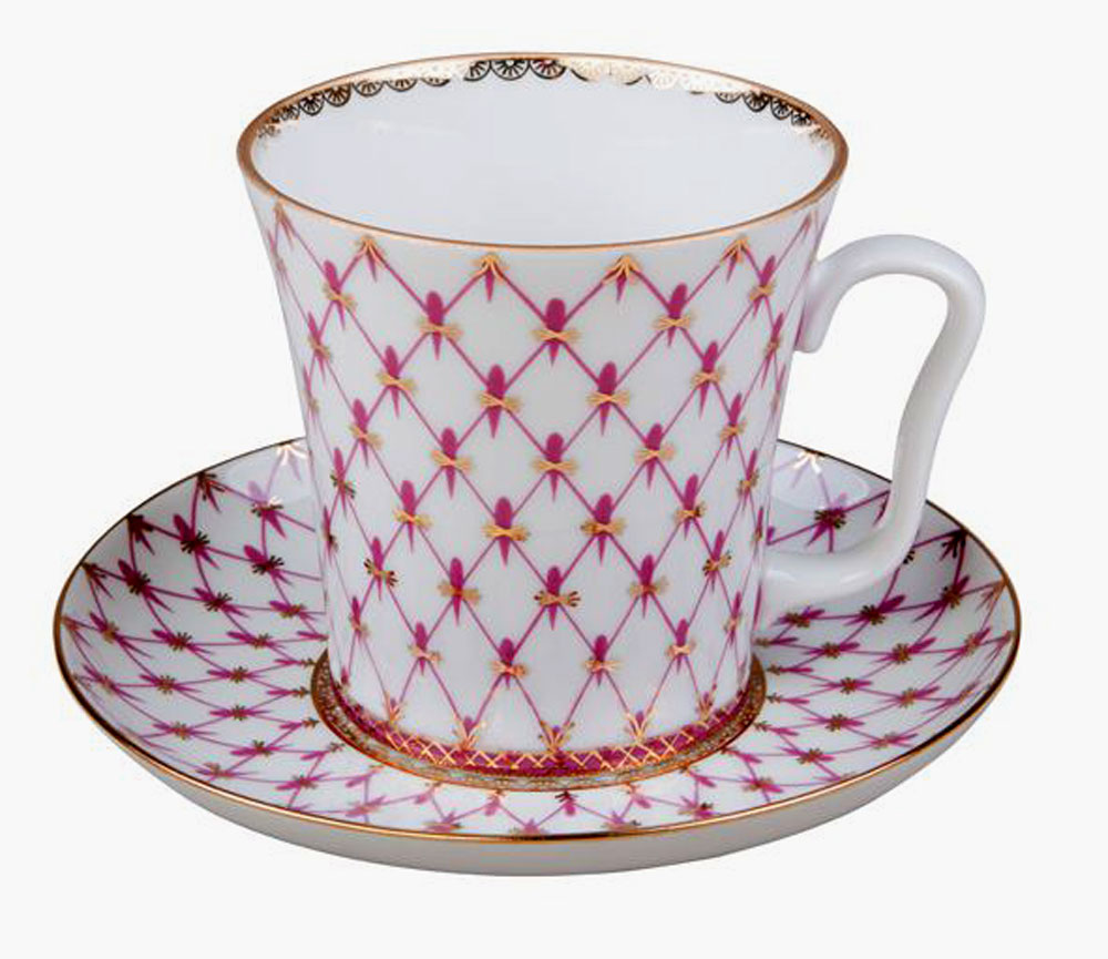 Porcelain Mug and Saucer Leningradskii Red Net 12.2 fl.oz/360 ml