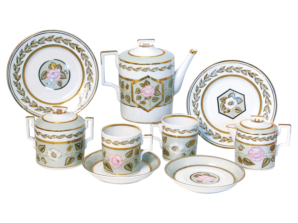 Lomonosov Porcelain Tea Set Jade Background 6/20