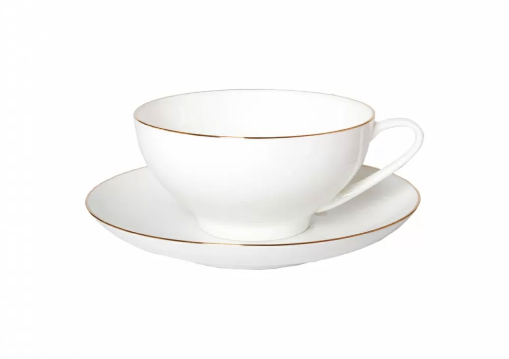 Lomonosov Porcelain Bone China Cup and Saucer Dome Golden Ribbon 10 oz/300 ml
