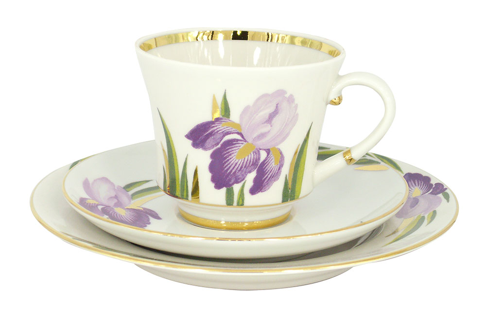 Lomonosov Porcelain Tea Cup Set 3pc Banquet Iris 7.4 oz/220 ml