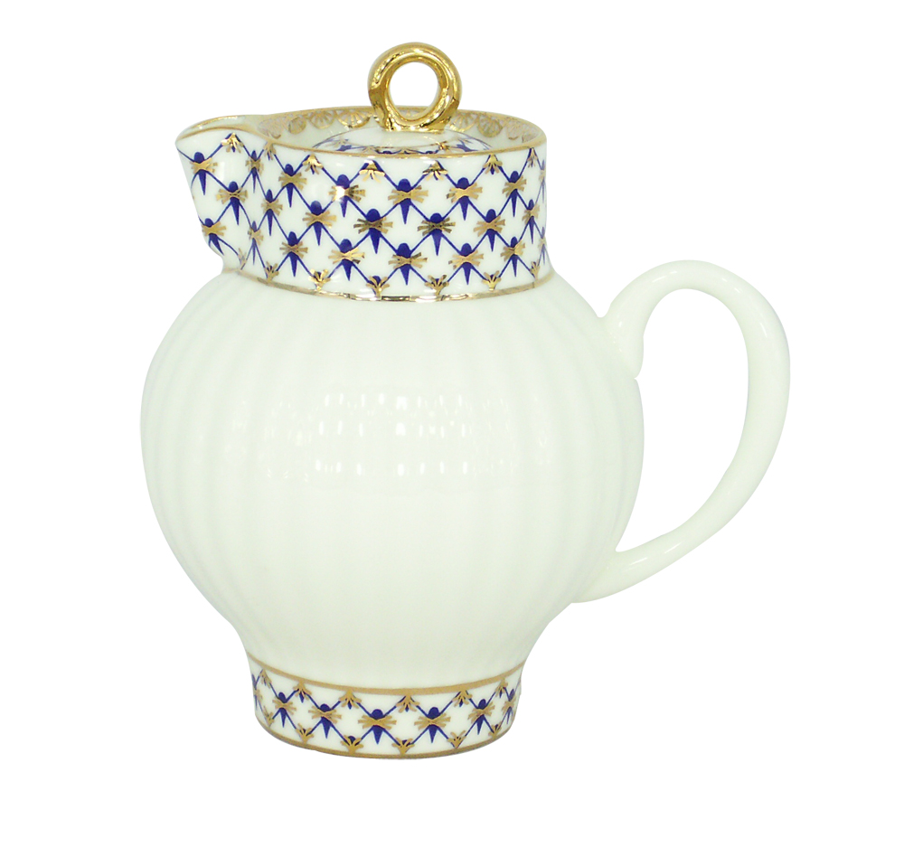 Lomonosov Porcelain Creamer Cobalt Net Wave 9 fl.oz /270 ml Bone China