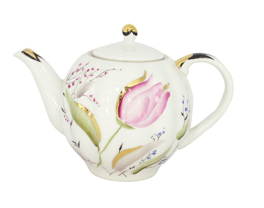 Lomonosov Porcelain Teapot Pink Tulips 3 Cups 20 oz/600 ml