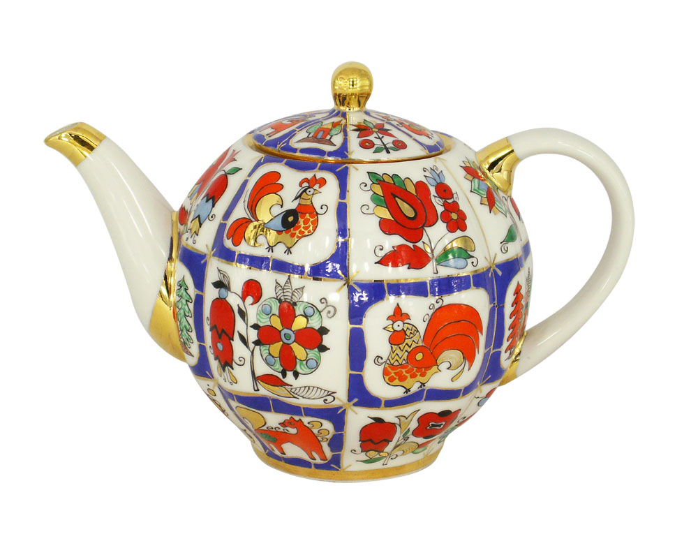Lomonosov Porcelain Teapot Russian Lubok Tulip 3 Cups 20 oz/600 ml