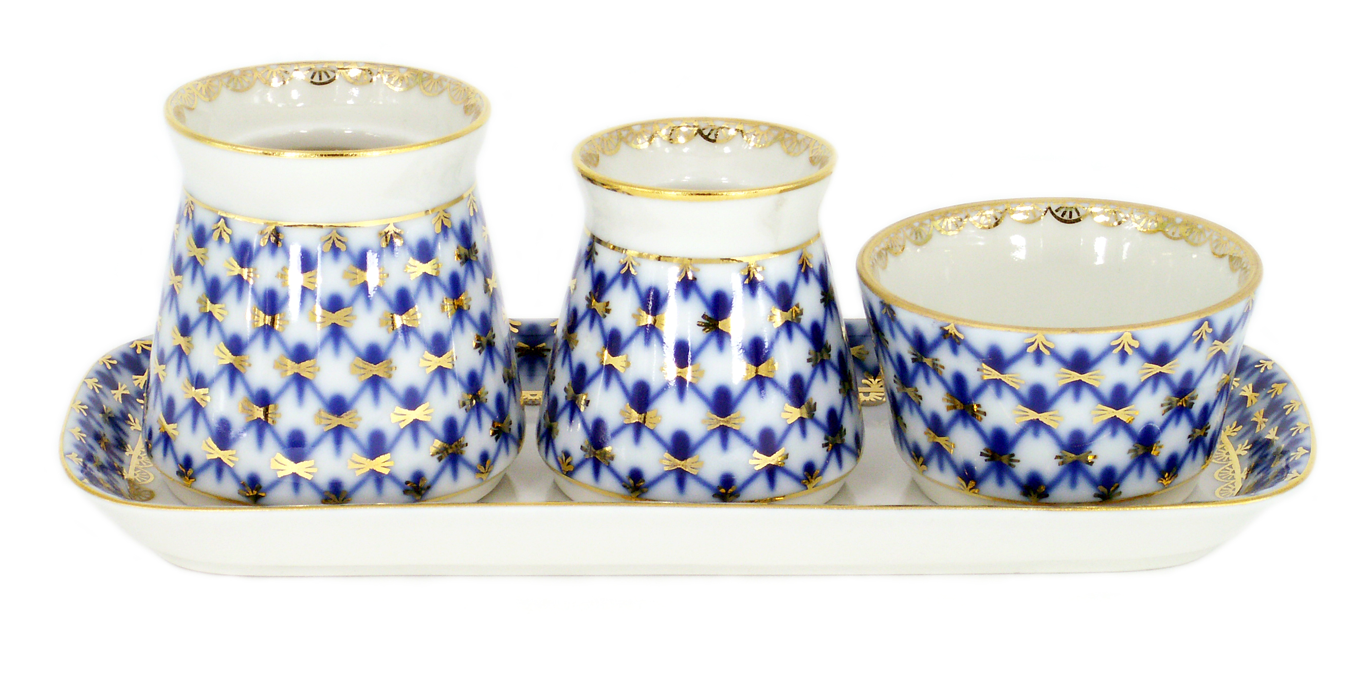 Lomonosov Porcelain Salt Pepper Spice Set Cobalt Net 4 pc  