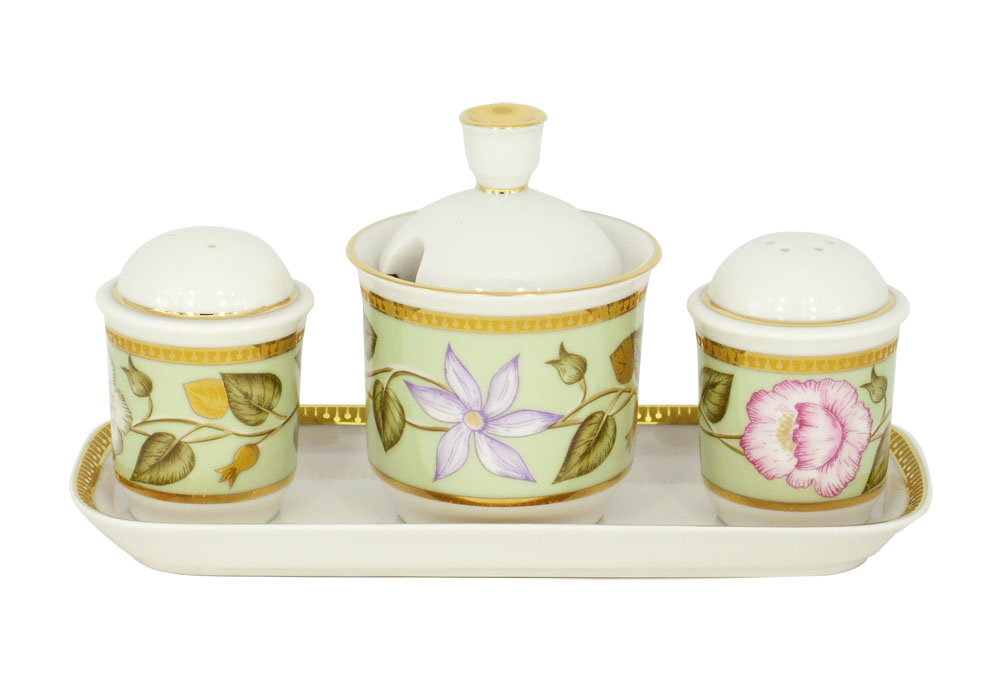 Salt Pepper Spice Set 4 pc Jade Background Lomonosov Porcelain