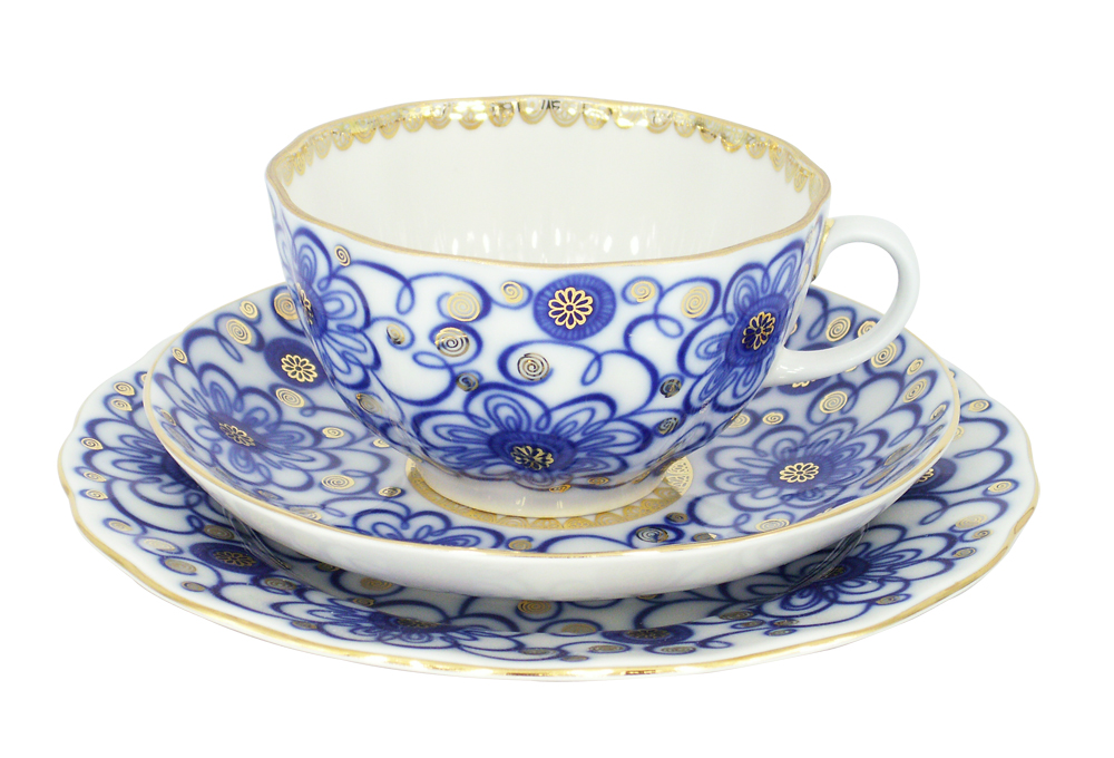 Lomonosov Porcelain Tea Set 3pc Tulip Bindweed 8.45 oz/250 ml