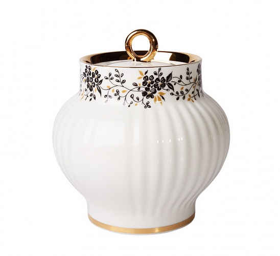 Lomonosov Porcelain Sugar Bowl Wave Tiny Branches 13.9 oz/390 ml