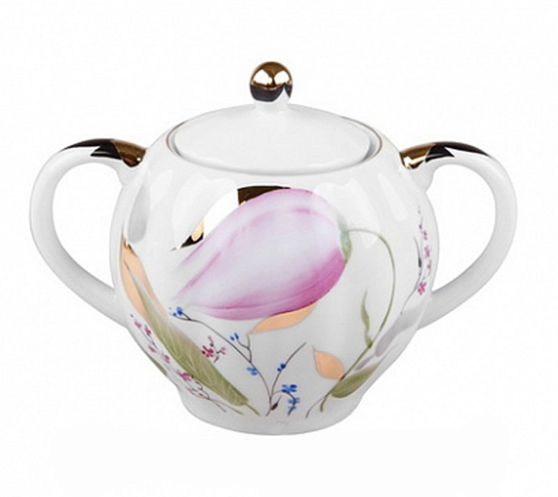 Lomonosov Porcelain Sugar Bowl Tulip Pink Tulips 15 oz/450 ml