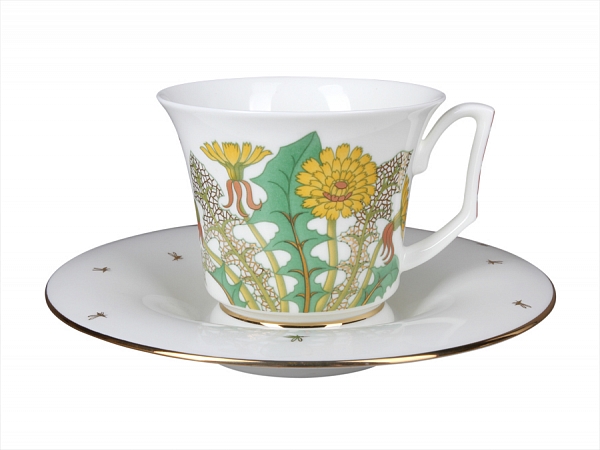 Lomonosov Porcelain Bone China Tea Cup Set 2pc Yulia Bouquet 7oz/210ml
