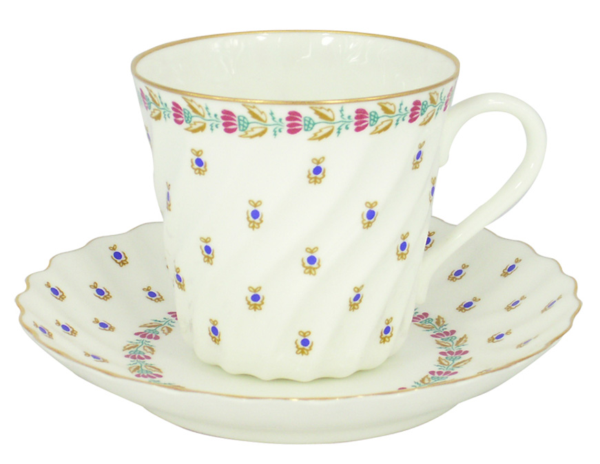 Bone China Twist Tea Cup and Saucer Tiny Blue Berries 5.24 fl.oz/155ml