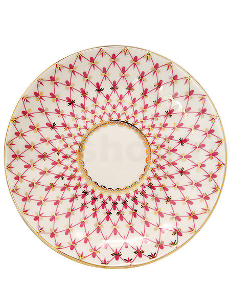 Lomonosov Porcelain Jam Dish Tulip Red Net Blues 3.9"