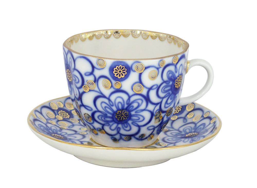 Lomonosov Porcelain Tulip Coffee Cup and Saucer Bindweed 4.7 oz/140 ml
