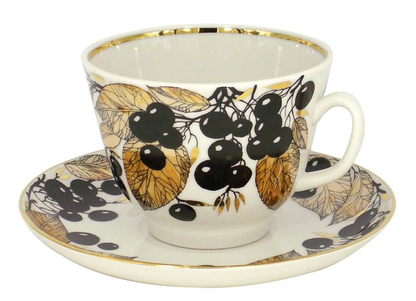 Lomonosov Porcelain Tea Set Cup and Saucer Gift Black Chokeberry 12.7 oz/375 ml