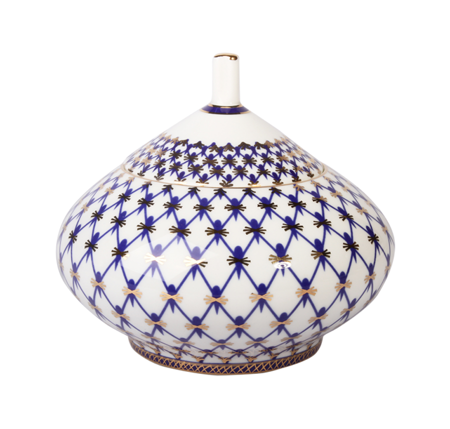 Lomonosov Porcelain Sugar Bowl Cobalt Net Dome 12 oz/360 ml Bone China
